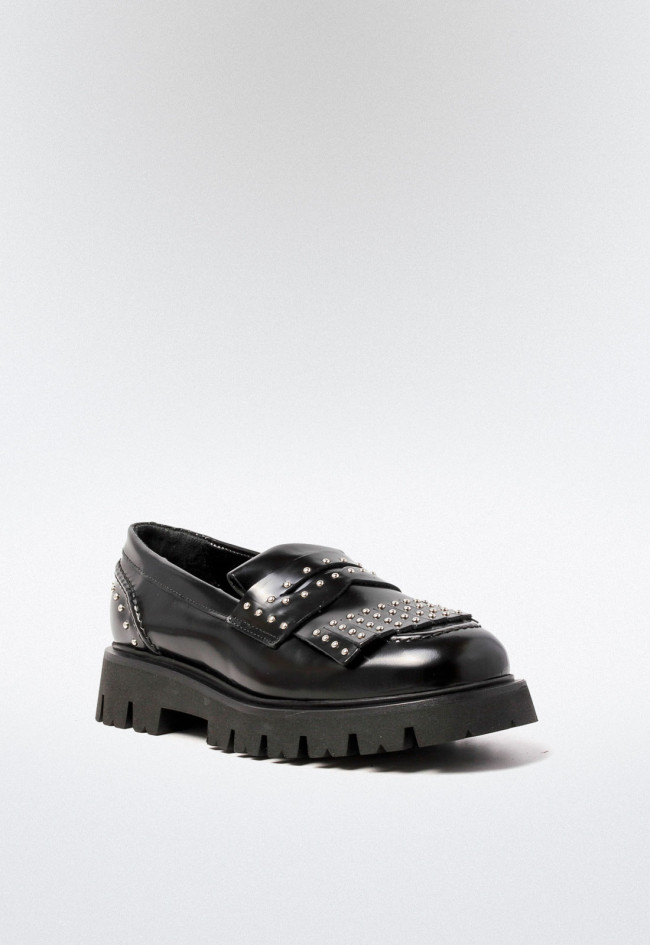 Mocasín con tachas de mujer negro Imma christel 02