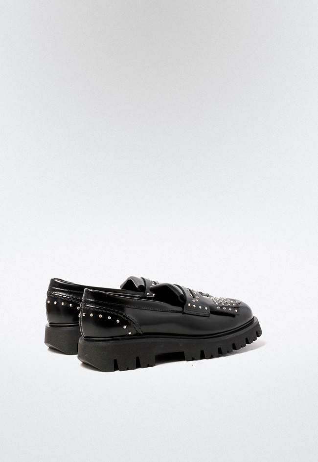 Mocasín con tachas de mujer negro Imma christel 02