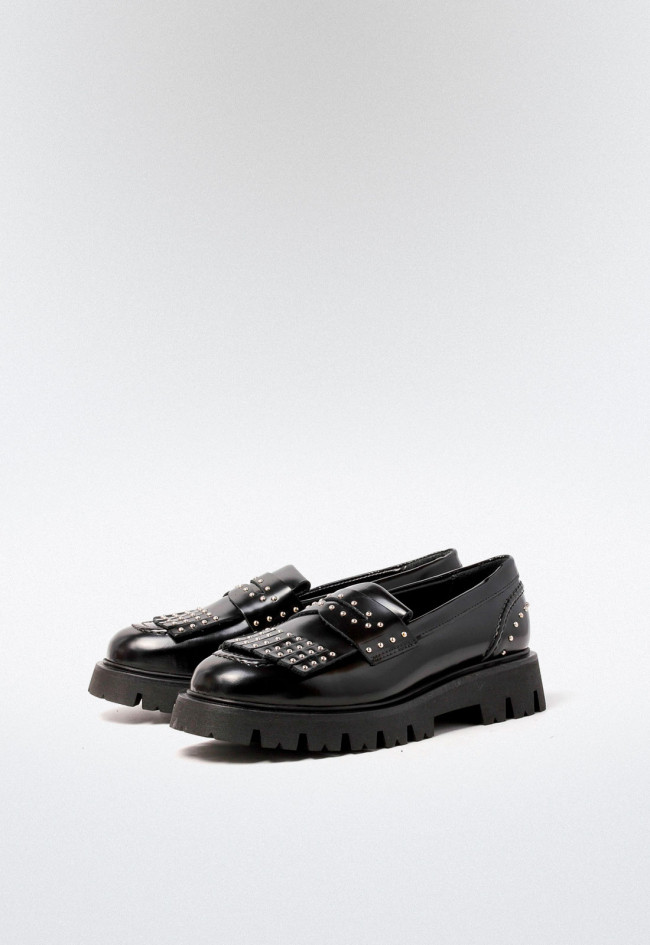 Mocasín con tachas de mujer negro Imma christel 02