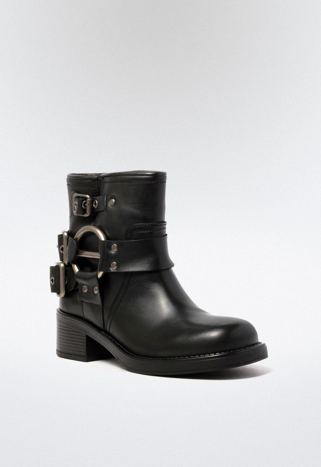 Botín biker con hebillas de mujer negro Glo 7114 - nemesis