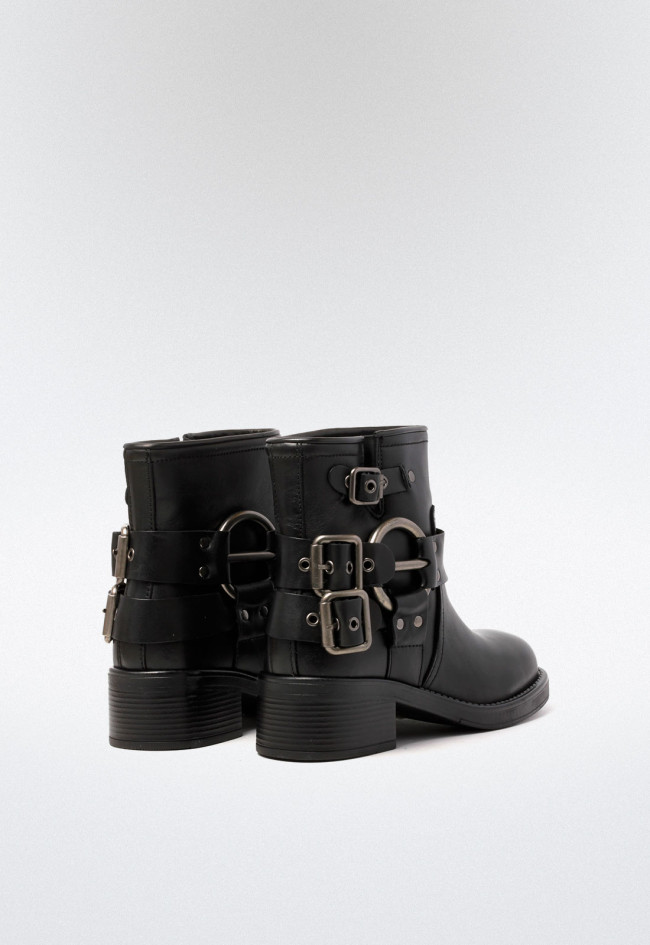 Botín biker con hebillas de mujer negro Glo 7114 - nemesis
