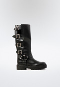 Bota biker alta con hebillas de mujer negro VAS motorista