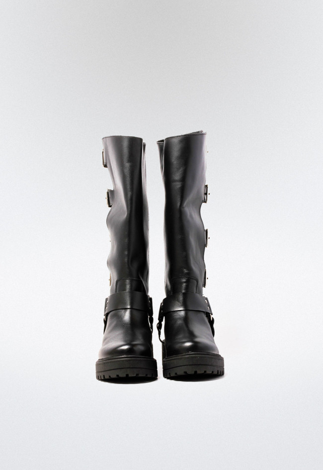 Bota biker alta con hebillas de mujer negro VAS motorista