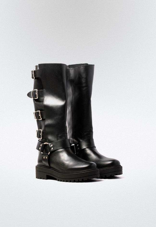 Bota biker alta con hebillas de mujer negro VAS motorista