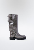 Bota biker hebillas de mujer plata VAS motorista