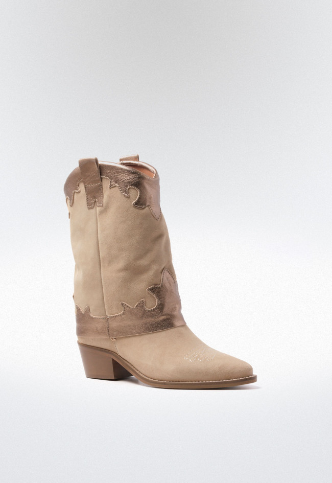 Bota cowboy polaina de mujer beige Glo 7181 - catelyn