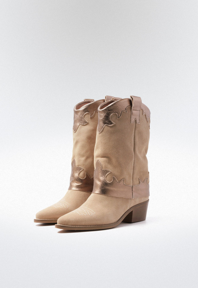 Bota cowboy polaina de mujer beige Glo 7181 - catelyn