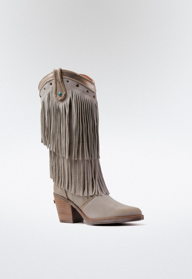 Bota cowboy con flecos de mujer hielo Nemonic 2279