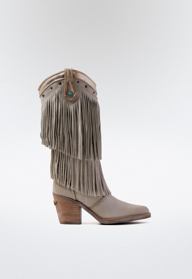 Bota cowboy con flecos de mujer hielo Nemonic 2279