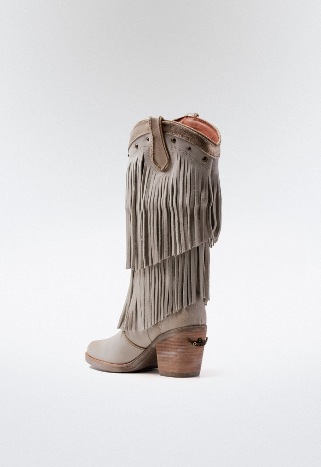 Bota cowboy con flecos de mujer hielo Nemonic 2279