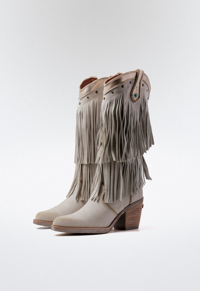 Bota cowboy con flecos de mujer hielo Nemonic 2279