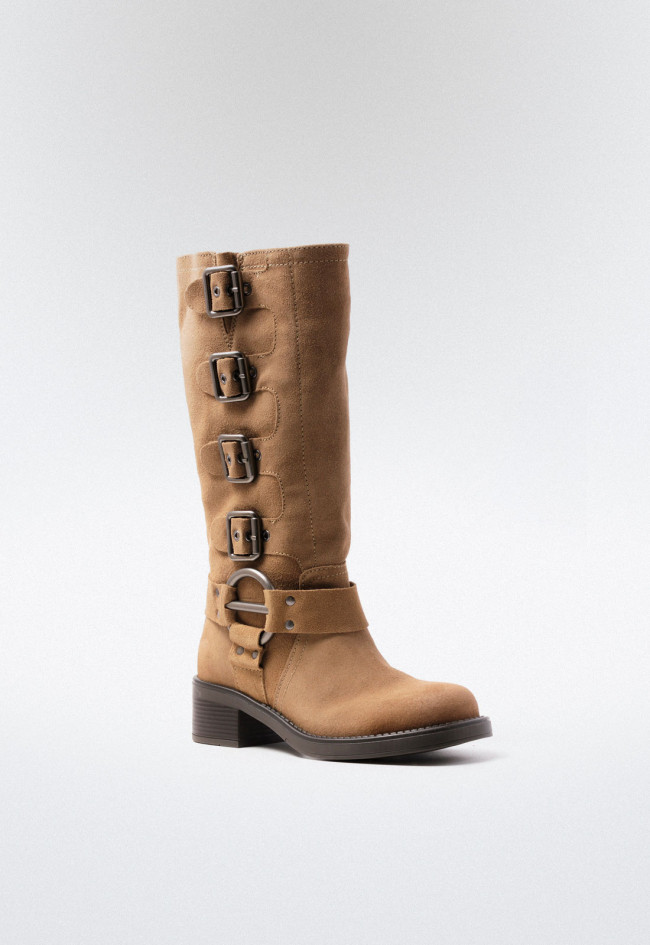 Bota biker de mujer tostado Glo selena - 7177