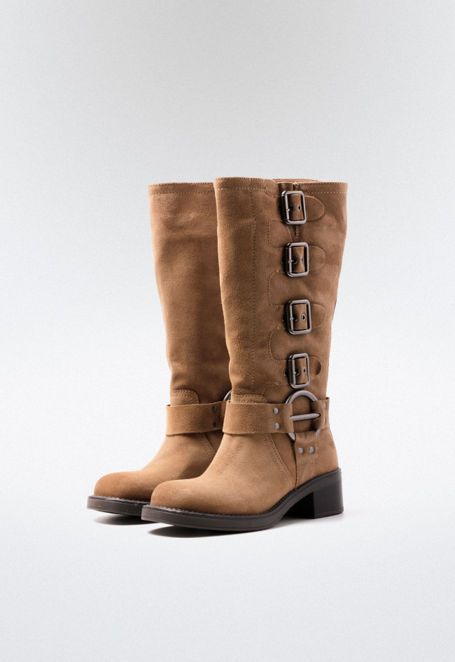 Bota biker de mujer tostado Glo selena - 7177