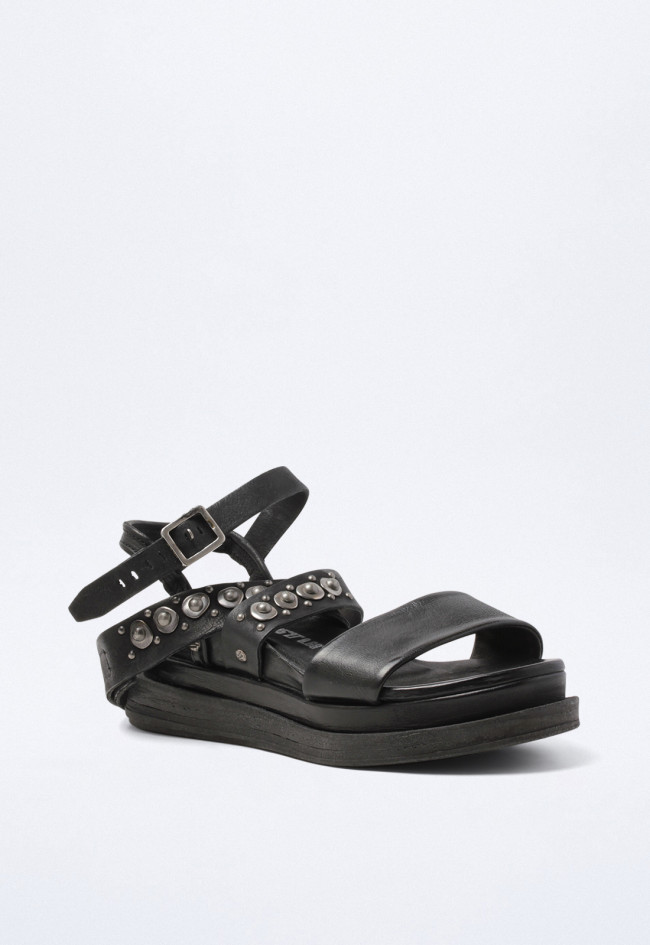 Sandalia piel tachas de cuña de mujer negro A.S. 98 a15034