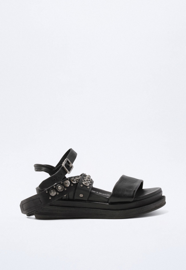 Sandalia piel tachas de cuña de mujer negro A.S. 98 a15034
