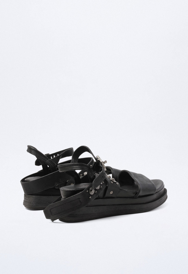 Sandalia piel tachas de cuña de mujer negro A.S. 98 a15034