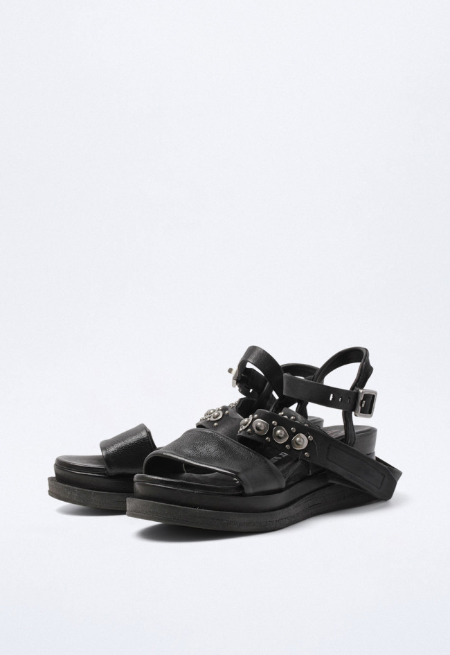 Sandalia piel tachas de cuña de mujer negro A.S. 98 a15034