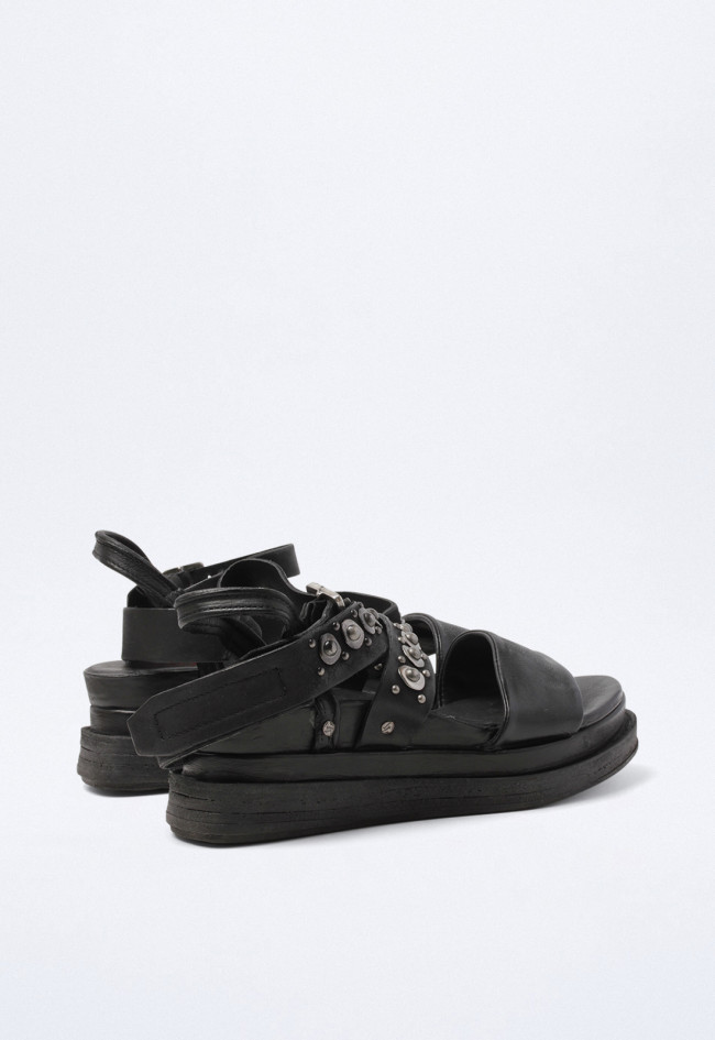 Sandalia piel tachas de cuña de mujer negro A.S. 98 a15034
