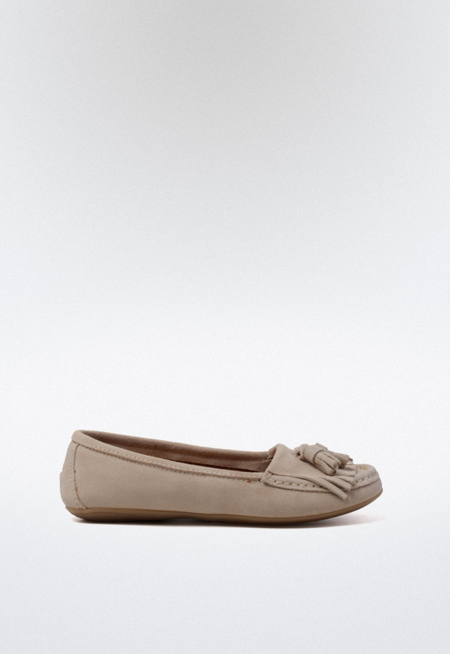 Mocasín serraje borlas de mujer crema VAS 92900