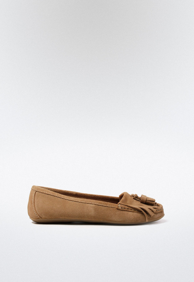 Mocasín serraje borlas de mujer taupe Benson 92900