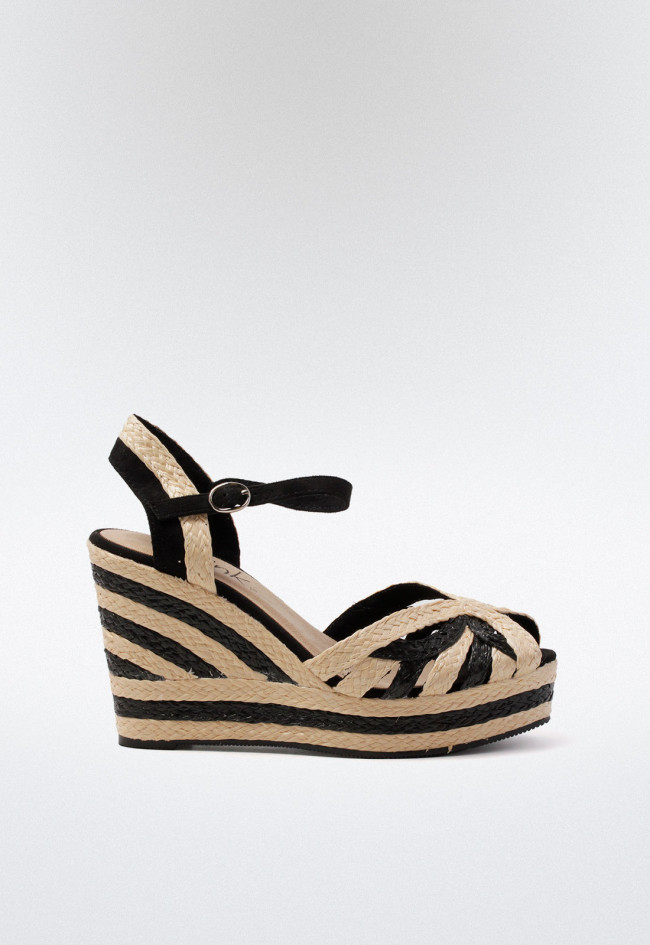 Sandalia cuña esparto de mujer negro Why Pink? m4355