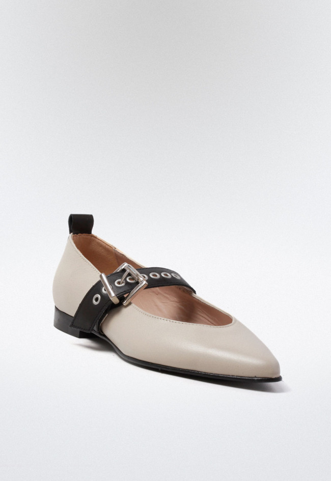 Bailarina hebilla de mujer beige Glo 6401