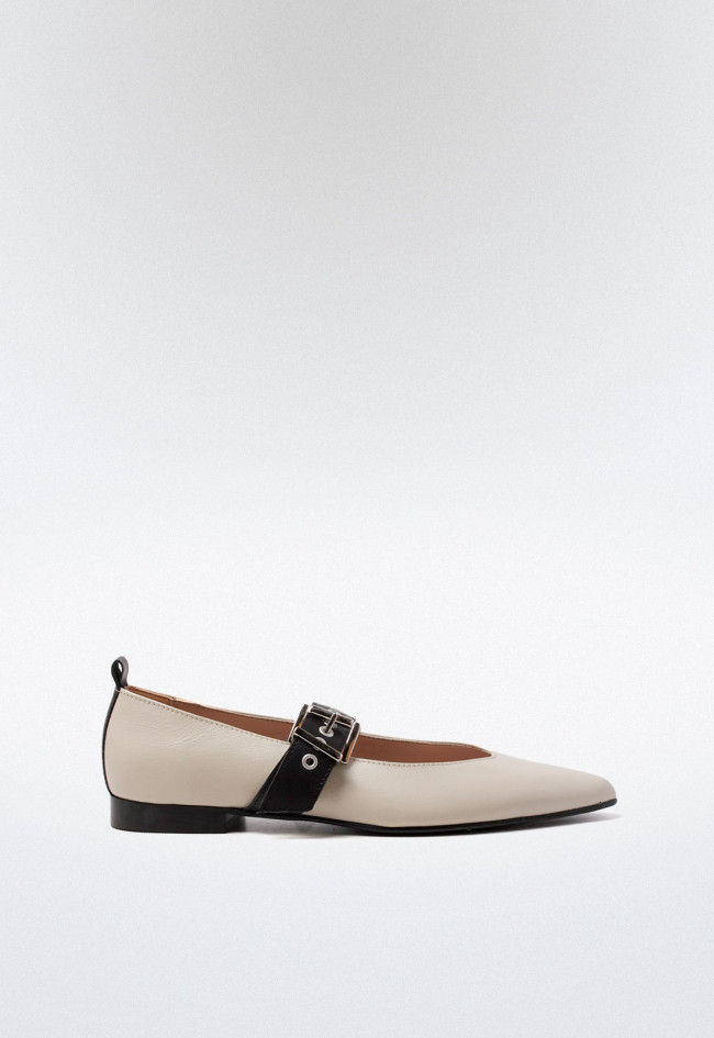 Bailarina hebilla de mujer beige Glo 6401