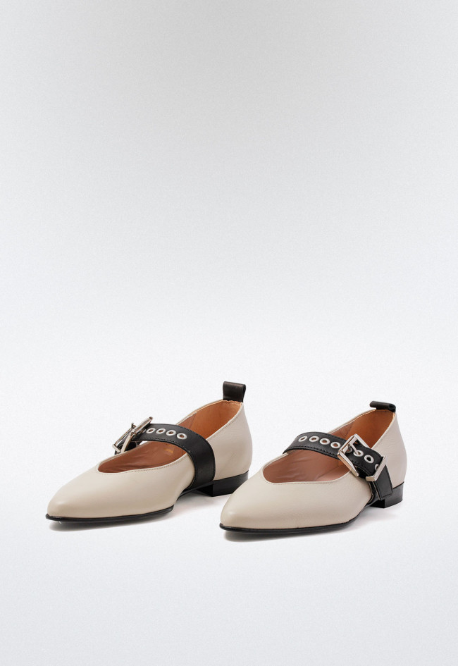 Bailarina hebilla de mujer beige Glo 6401