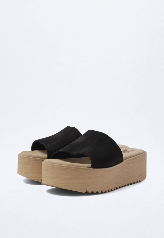 Sandalia plataforma madera de mujer negro VAS v2406