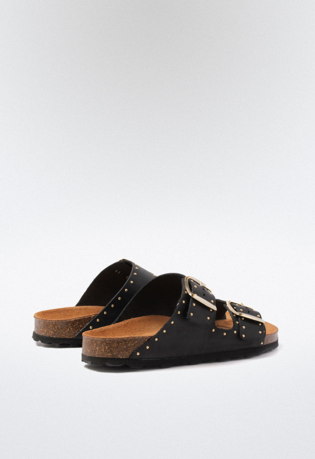 Sandalia negra tipo bio con doble hebilla y tachas decorativas | Estilo y confort diario | VAS 13843