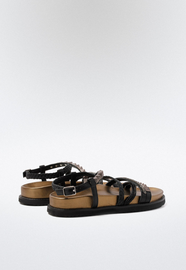 Sandalia tiras tachas de mujer negro VAS 395077
