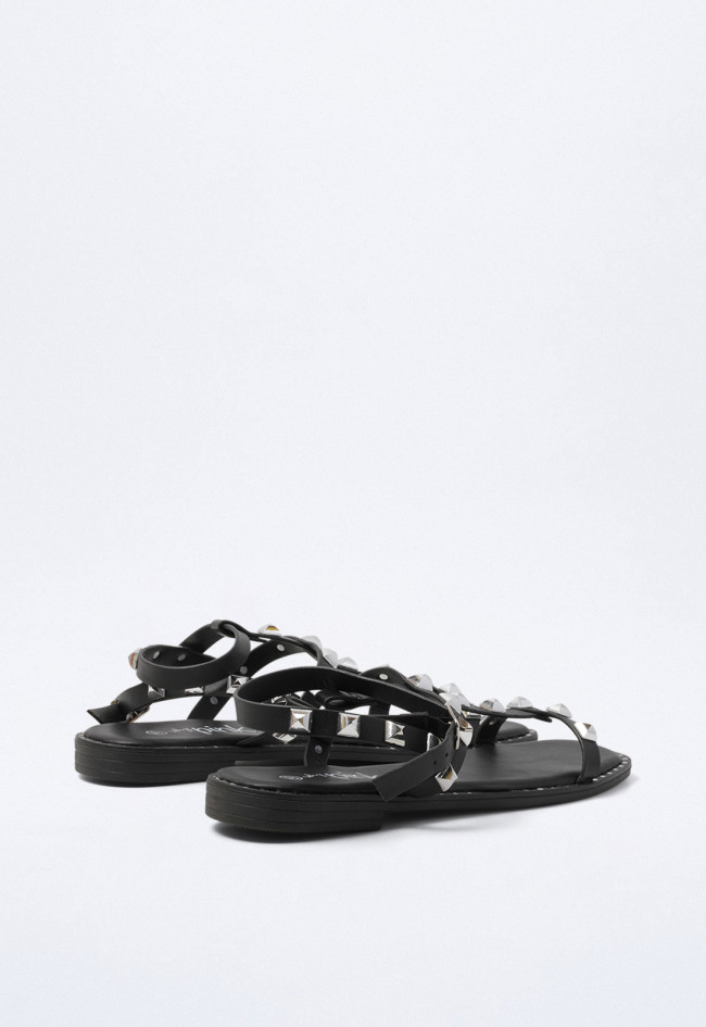 Sandalia de tachas de mujer negro VAS 60-2066