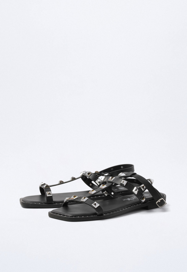 Sandalia de tachas de mujer negro VAS 60-2066