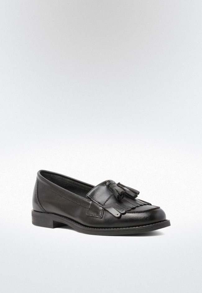 Zapato mocasín con borla de mujer negro VAS 1110