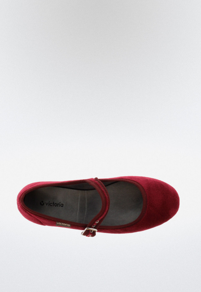 Zapato Bailarinas Victoria Oda Mercedes burdeos terciopelo & hebilla mujer – bailarinas clásicas Made in Spain