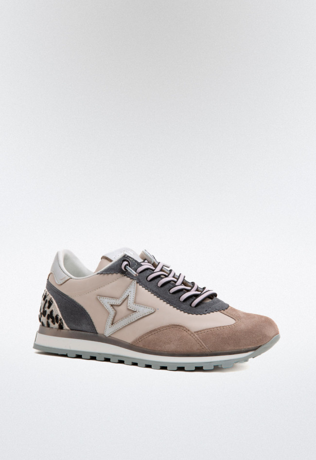 Cetti c-1259 mujer – zapatillas de piel y textil con detalles animal print