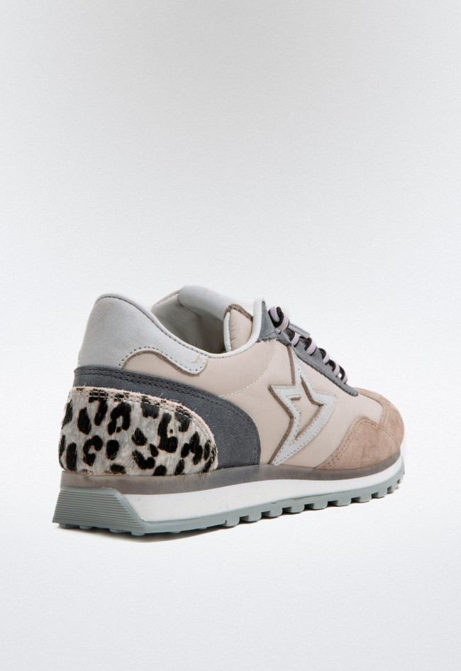 Cetti c-1259 mujer – zapatillas de piel y textil con detalles animal print