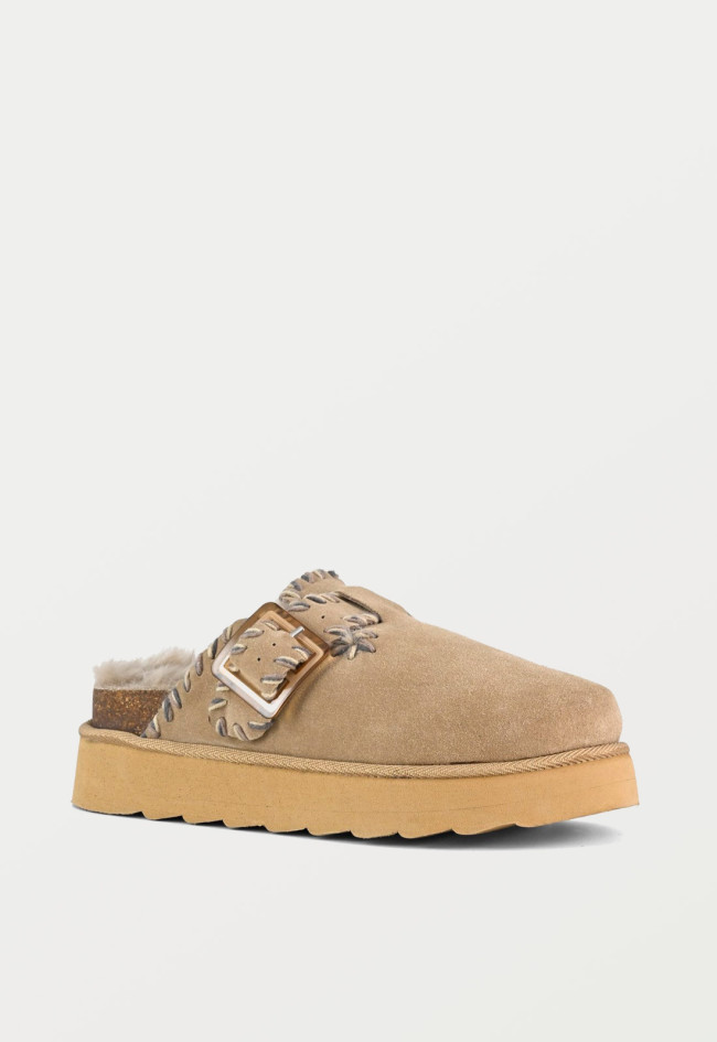 Zueco con pelo de mujer beige Colors of California hc.stormy49