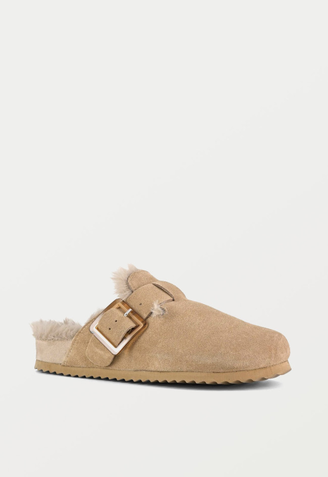 Zueco con pelo de mujer beige Colors of California hc.furbio024