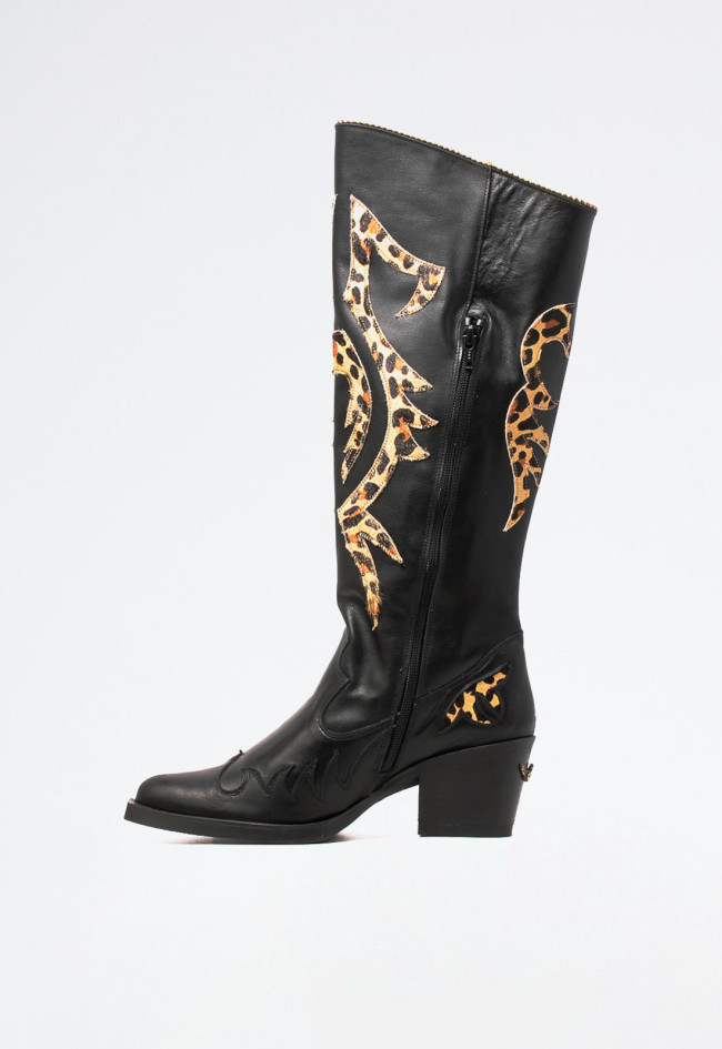 Bota cowboy bordados de mujer leopardo Nemonic 2354