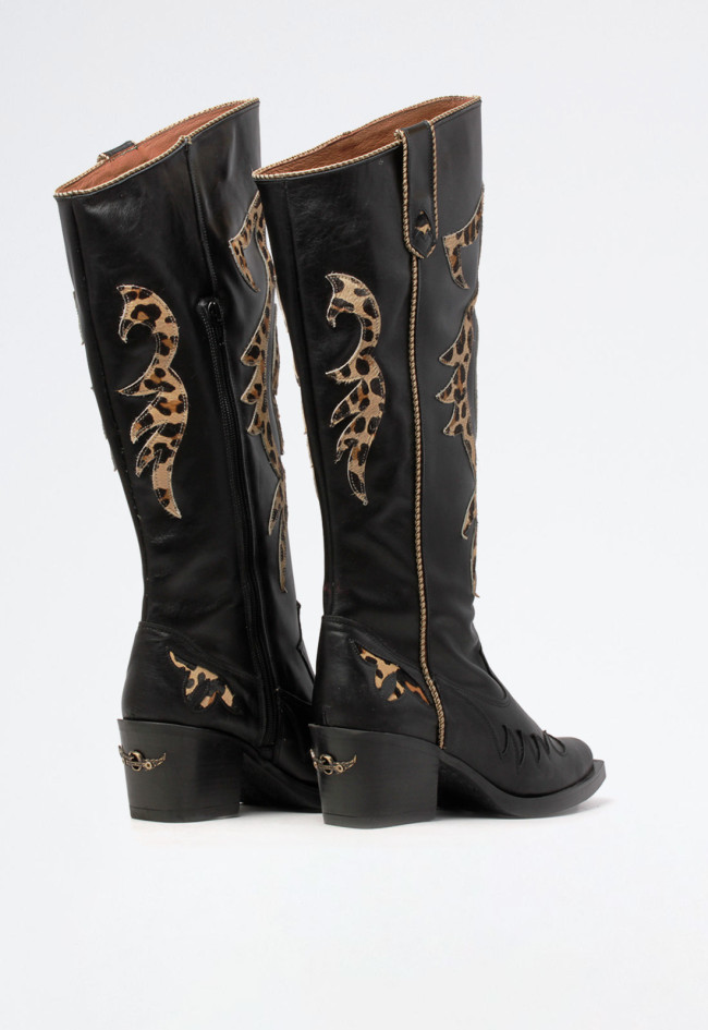 Bota cowboy bordados de mujer leopardo Nemonic 2354
