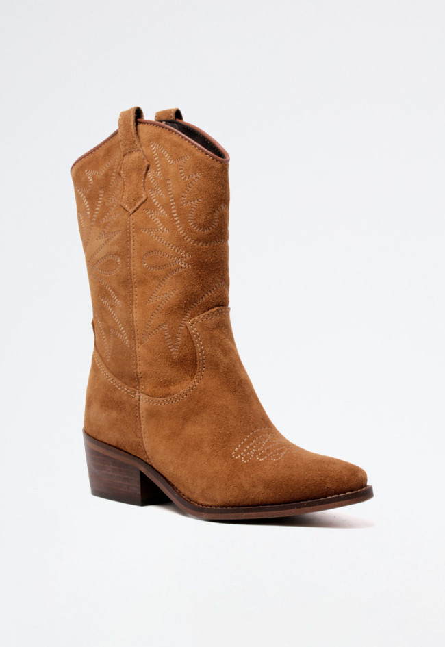 Bota cowboy de piel bordada para mujer Glo 6600 en color cuero con estilo auténtico