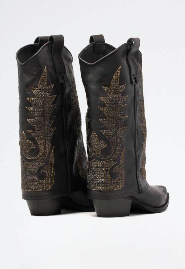 Bota cowboy polaina bordados  de mujer negro Metisse dx981