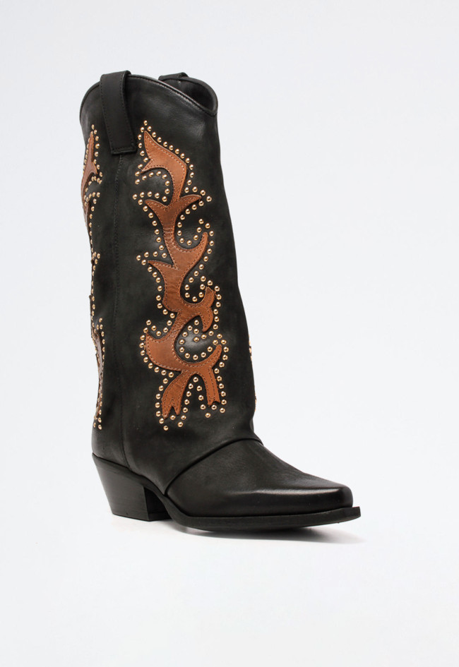 Bota cowboy bordados de mujer negro Metisse dx983
