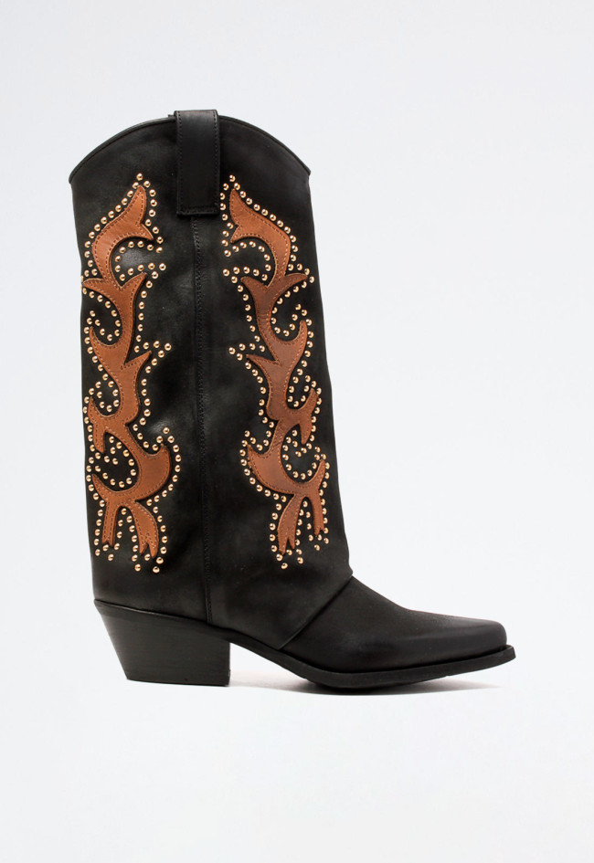 Bota cowboy bordados de mujer negro Metisse dx983