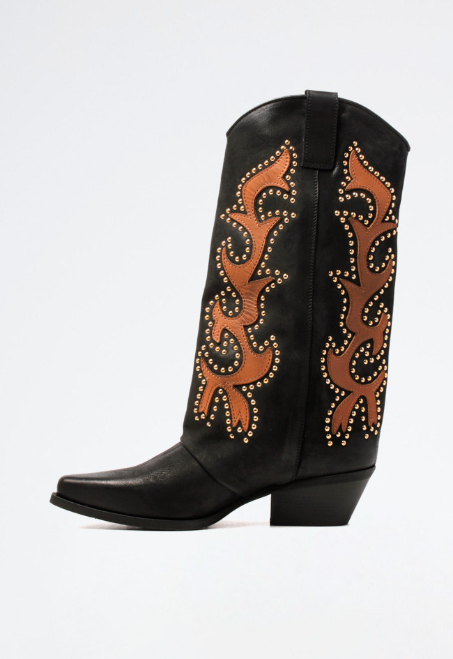 Bota cowboy bordados de mujer negro Metisse dx983