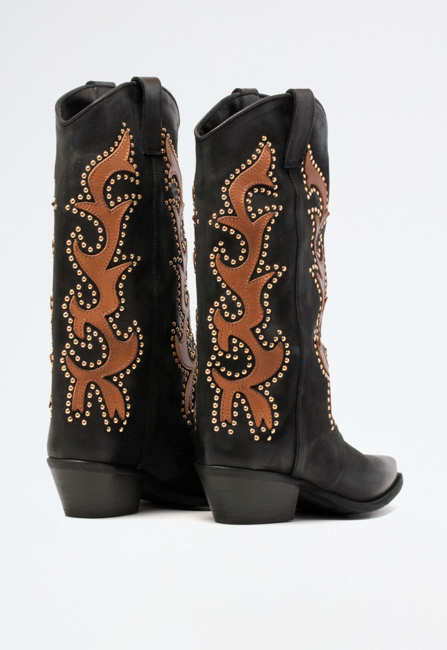 Bota cowboy bordados de mujer negro Metisse dx983