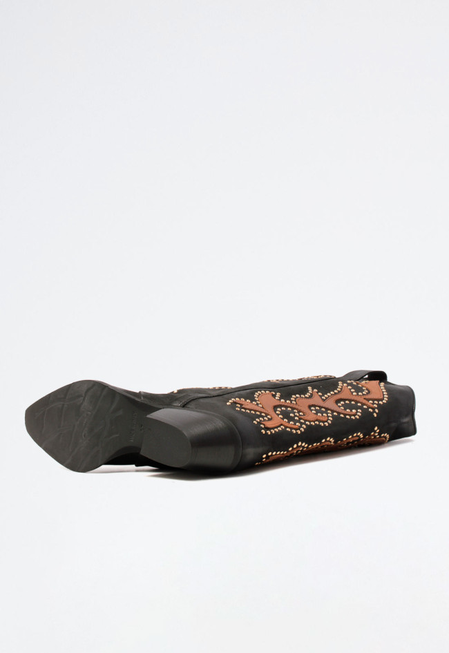 Bota cowboy bordados de mujer negro Metisse dx983