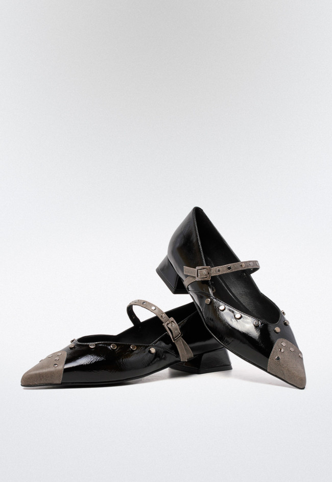 Zapato bailarina tachas de mujer negro Dibia 13077