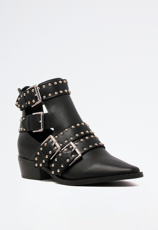 Botín cowboy tachas abierto de mujer negro EXE milan-020